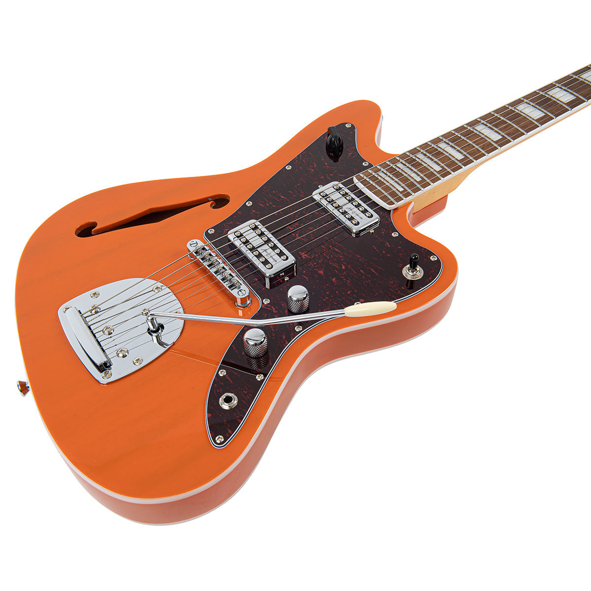 Vintage REVO Series 'Surfmaster' Thinline Twin Electric Guitar ~ Trans Orange, Electric Guitar for sale at Richards Guitars.