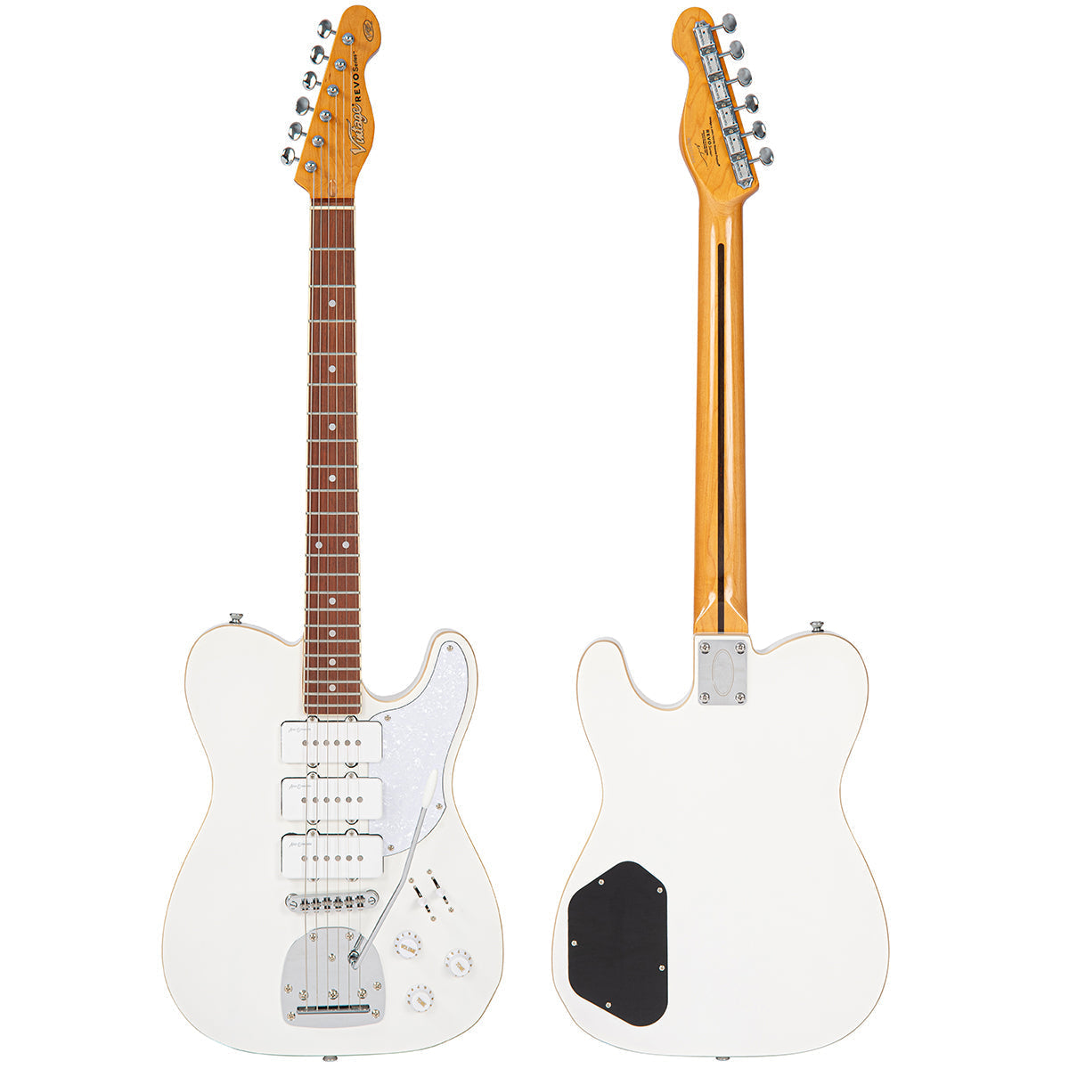 Vintage REVO Series Trio Electric Guitar ~ Arctic White VRBT72AW, Electric Guitar for sale at Richards Guitars.