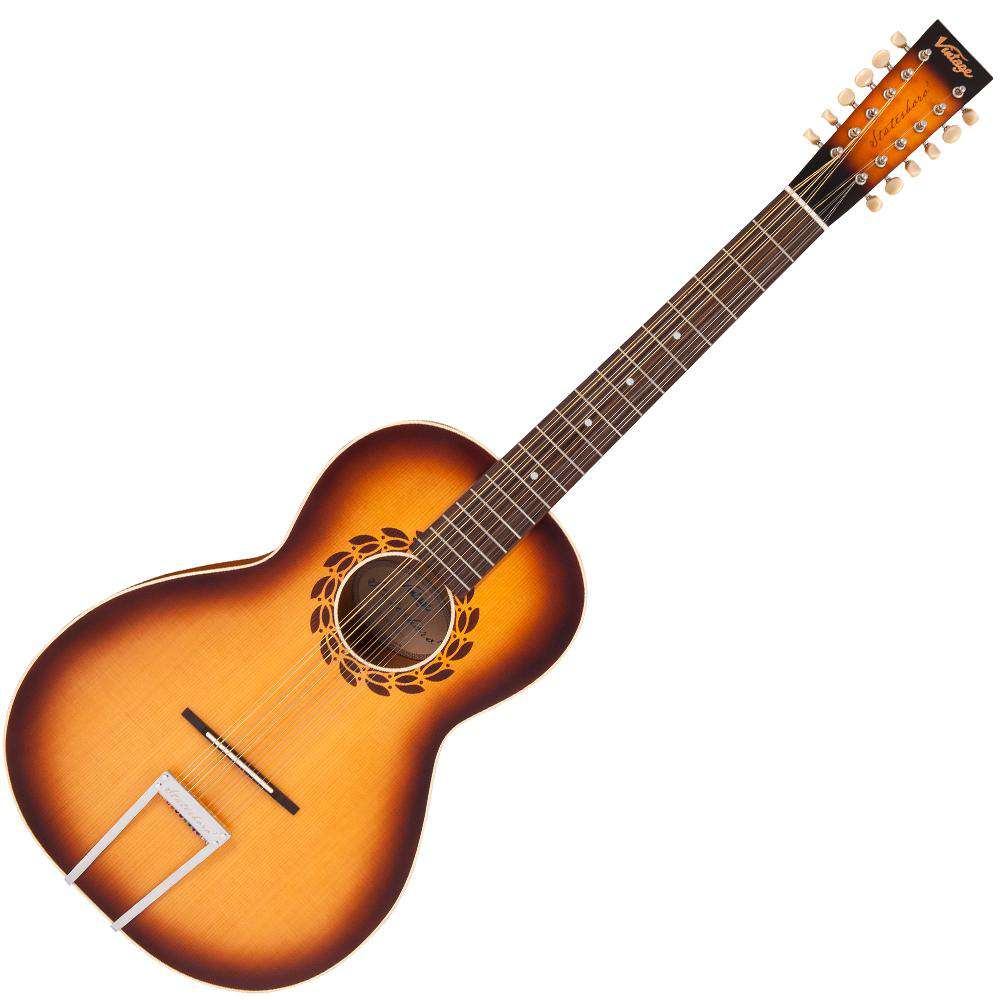Vintage V500SB-12 'Statesboro' Paul Brett 12 String Acoustic ~ Satin Antique Burst, Acoustic Guitar for sale at Richards Guitars.