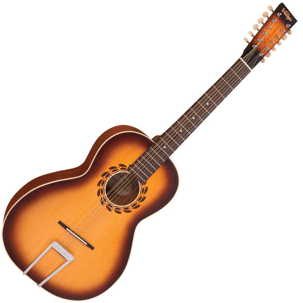Vintage V500SB-12 'Statesboro' Paul Brett 12 String Acoustic ~ Satin Antique Burst, Acoustic Guitar for sale at Richards Guitars.