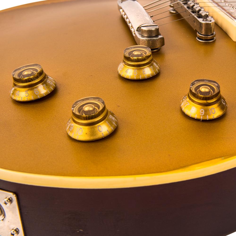 Vintage V100GT ICON Electric Guitar ~ Distressed HH Gold Top, Electric Guitar for sale at Richards Guitars.