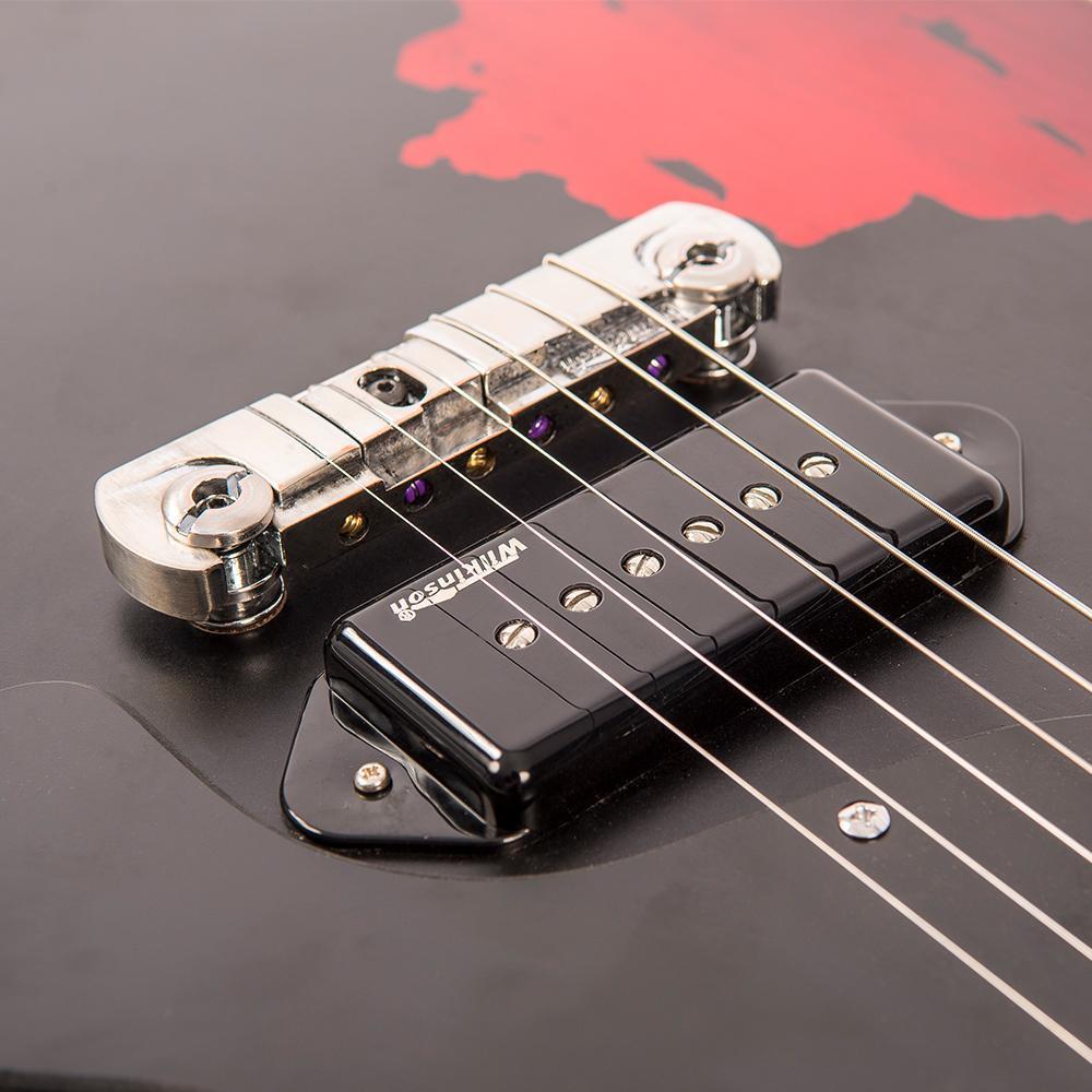 Vintage V120 ICON Electric Guitar ~ Distressed Black Over Cherry Red, Electric Guitar for sale at Richards Guitars.