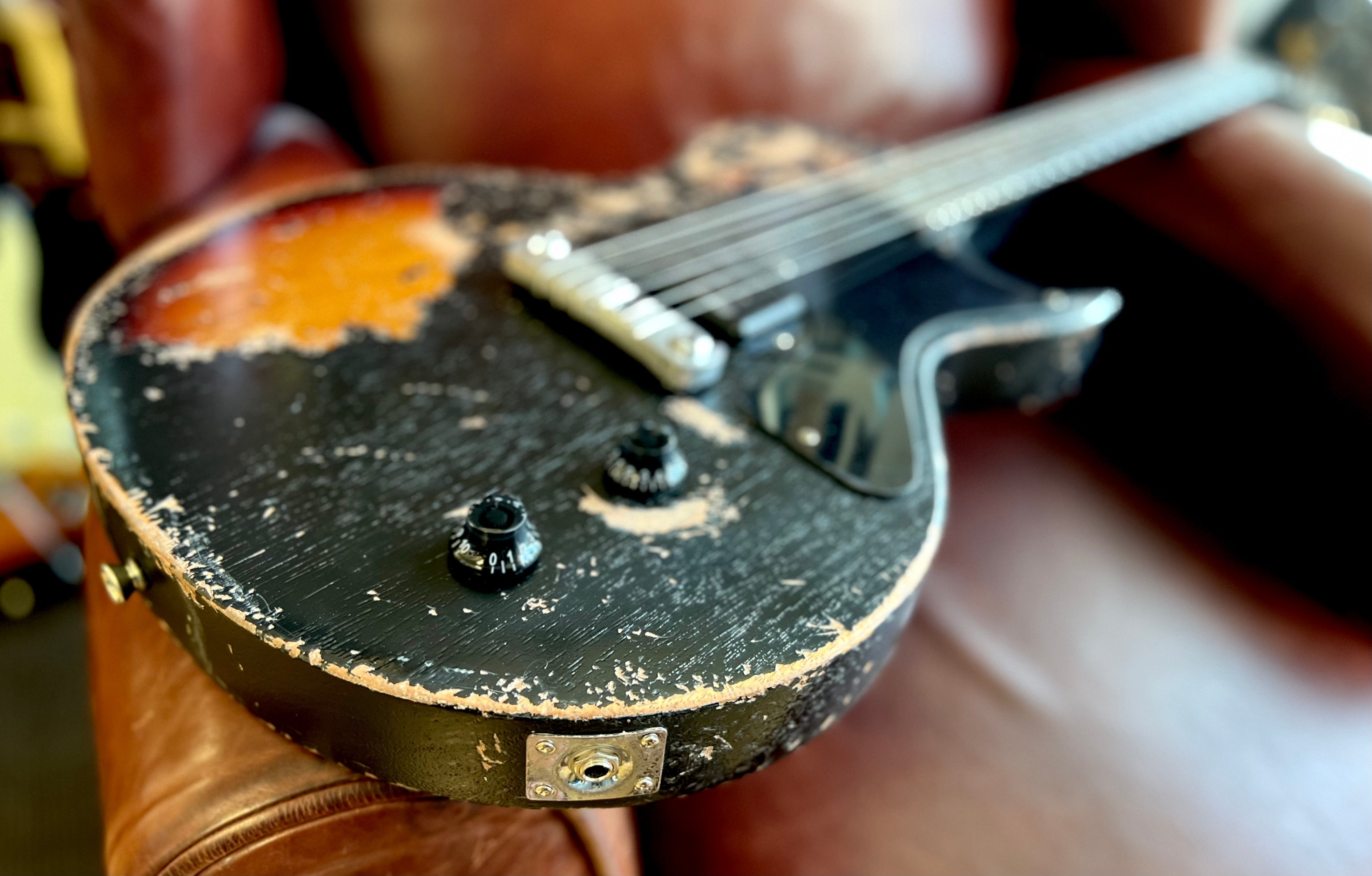 Vintage V120 ProShop "Reclaimed" Fallout Black Over Burst, Electric Guitar for sale at Richards Guitars.