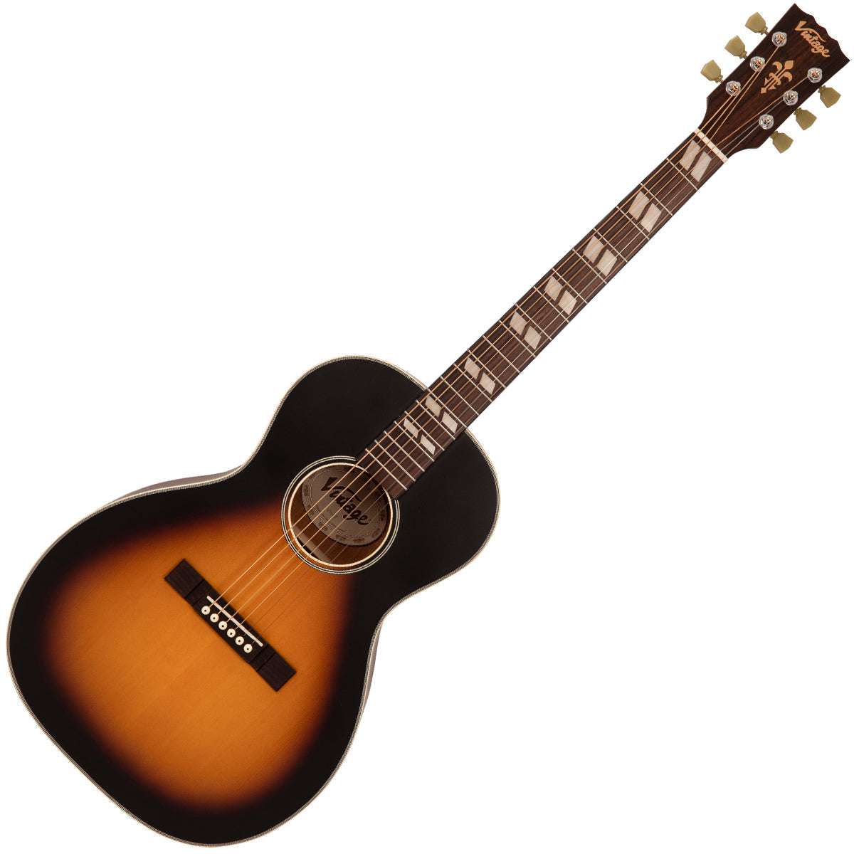 Vintage V180VSB Historic Series 'Parlour' Acoustic Guitar ~ Vintage Sunburst, Acoustic Guitar for sale at Richards Guitars.