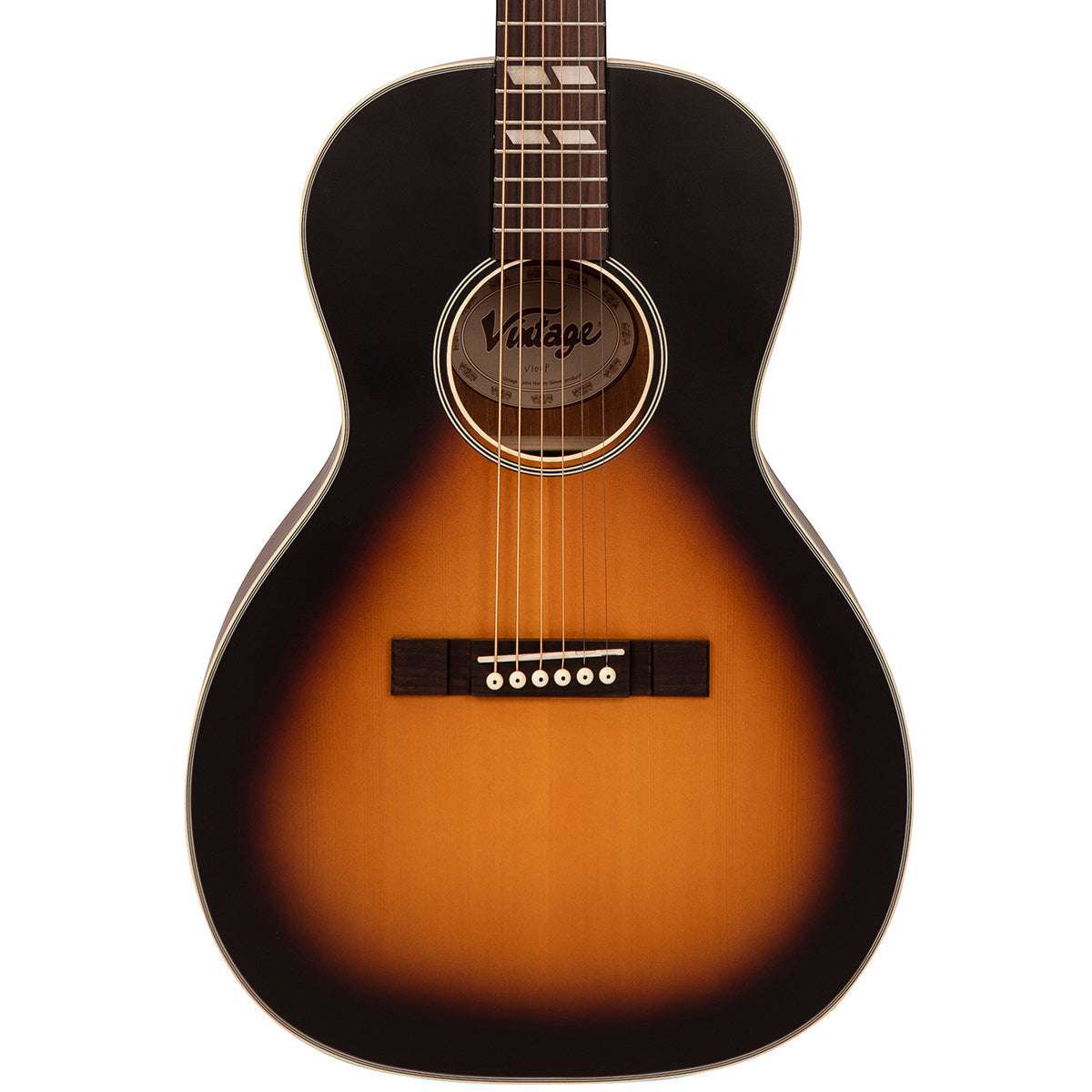 Vintage V180VSB Historic Series 'Parlour' Acoustic Guitar ~ Vintage Sunburst, Acoustic Guitar for sale at Richards Guitars.