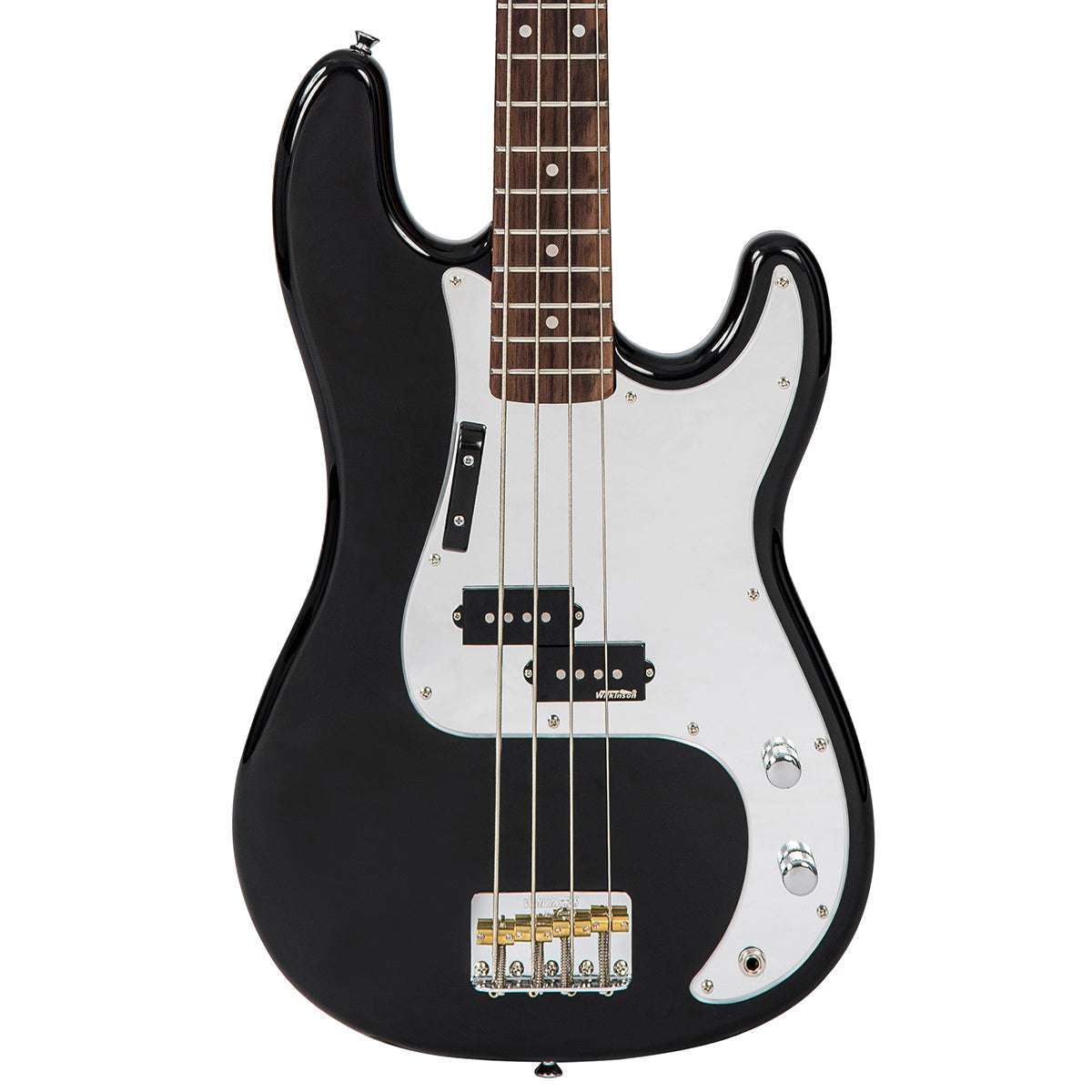 Vintage V4 ReIssued Bass Guitar ~ Rocker Black / Mirror Scratchplate, Bass Guitar for sale at Richards Guitars.