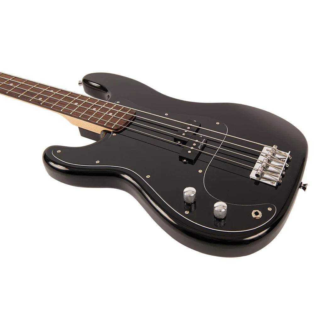 Vintage V40 Coaster Series Bass Guitar Pack ~ Left Hand Gloss Black, Bass Guitar for sale at Richards Guitars.