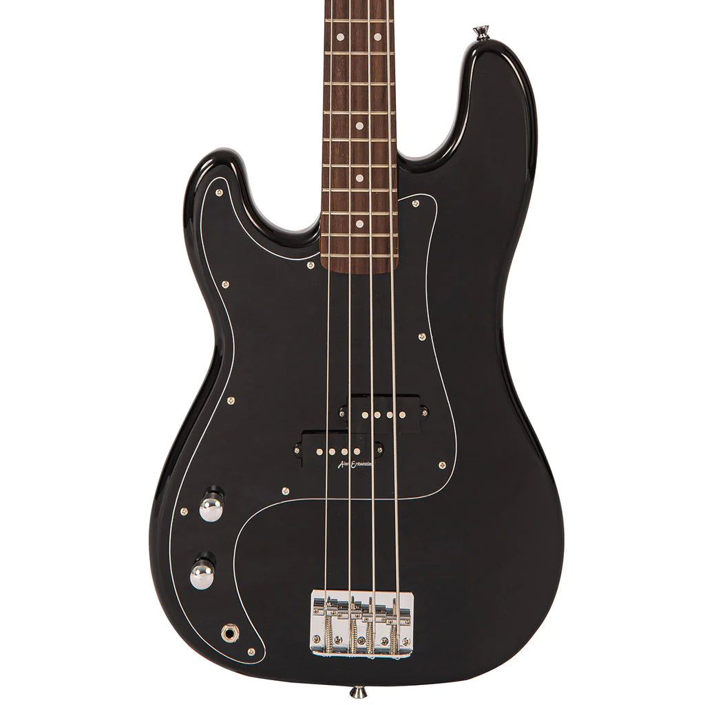 Vintage V40 Coaster Series Bass Guitar Pack ~ Left Hand Gloss Black, Bass Guitar for sale at Richards Guitars.