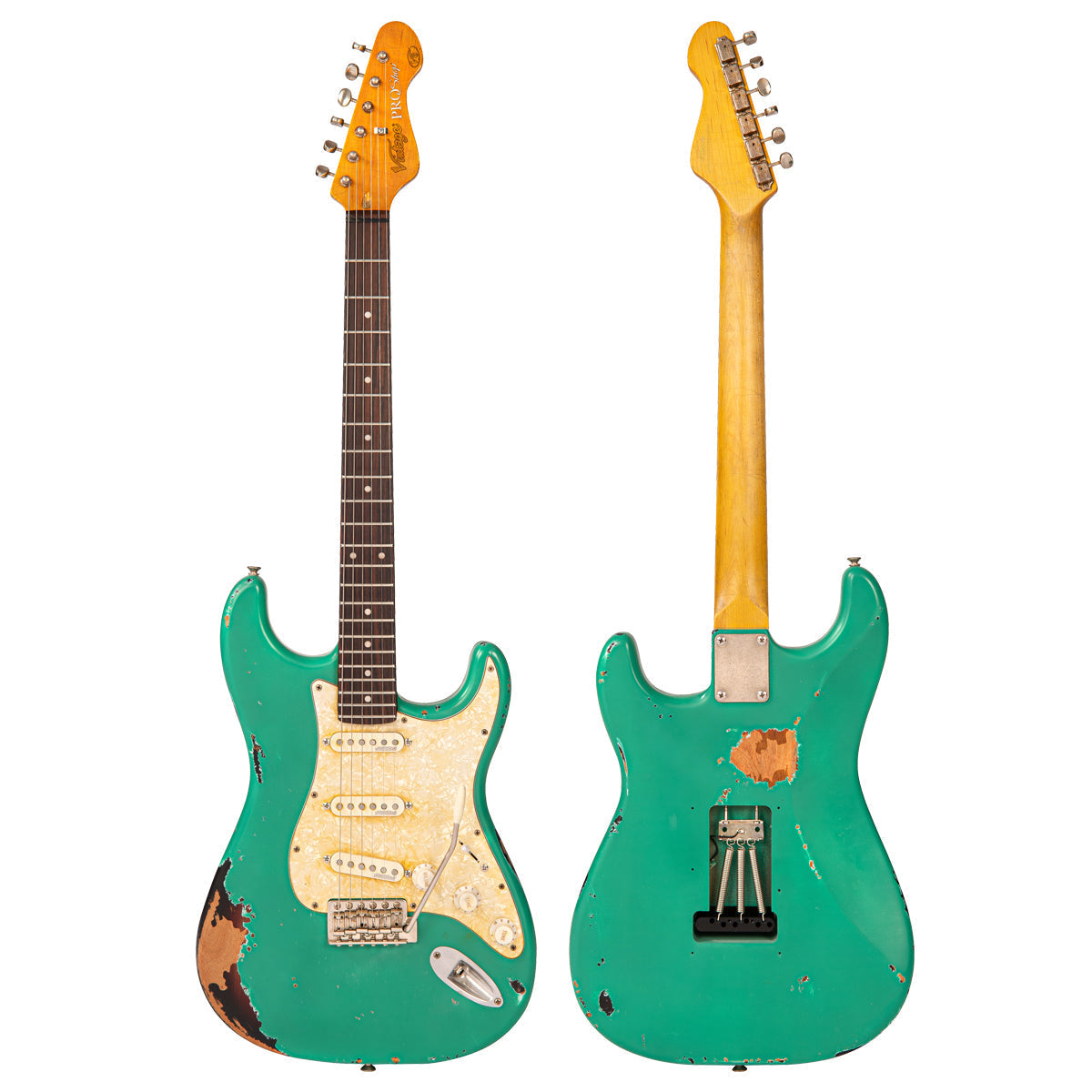 Vintage V6 ProShop Unique ~ Ventura Green over Sunburst, Electric Guitar for sale at Richards Guitars.