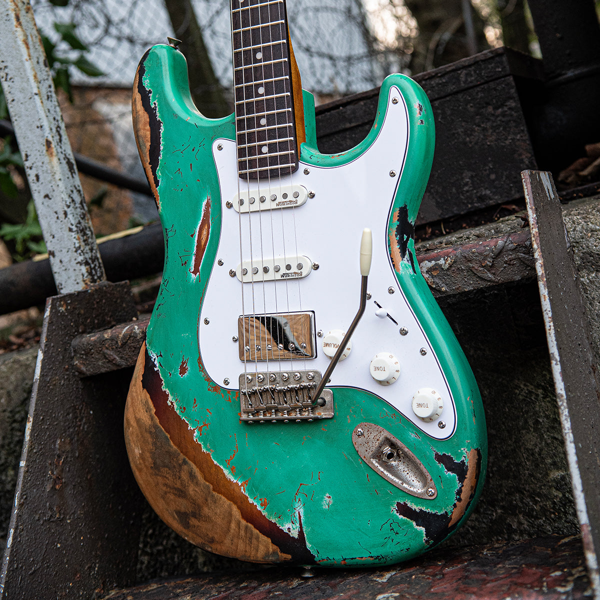 Vintage V6 ProShop Unique ~ Ventura Green over Tobacco Sunburst, Electric Guitar for sale at Richards Guitars.