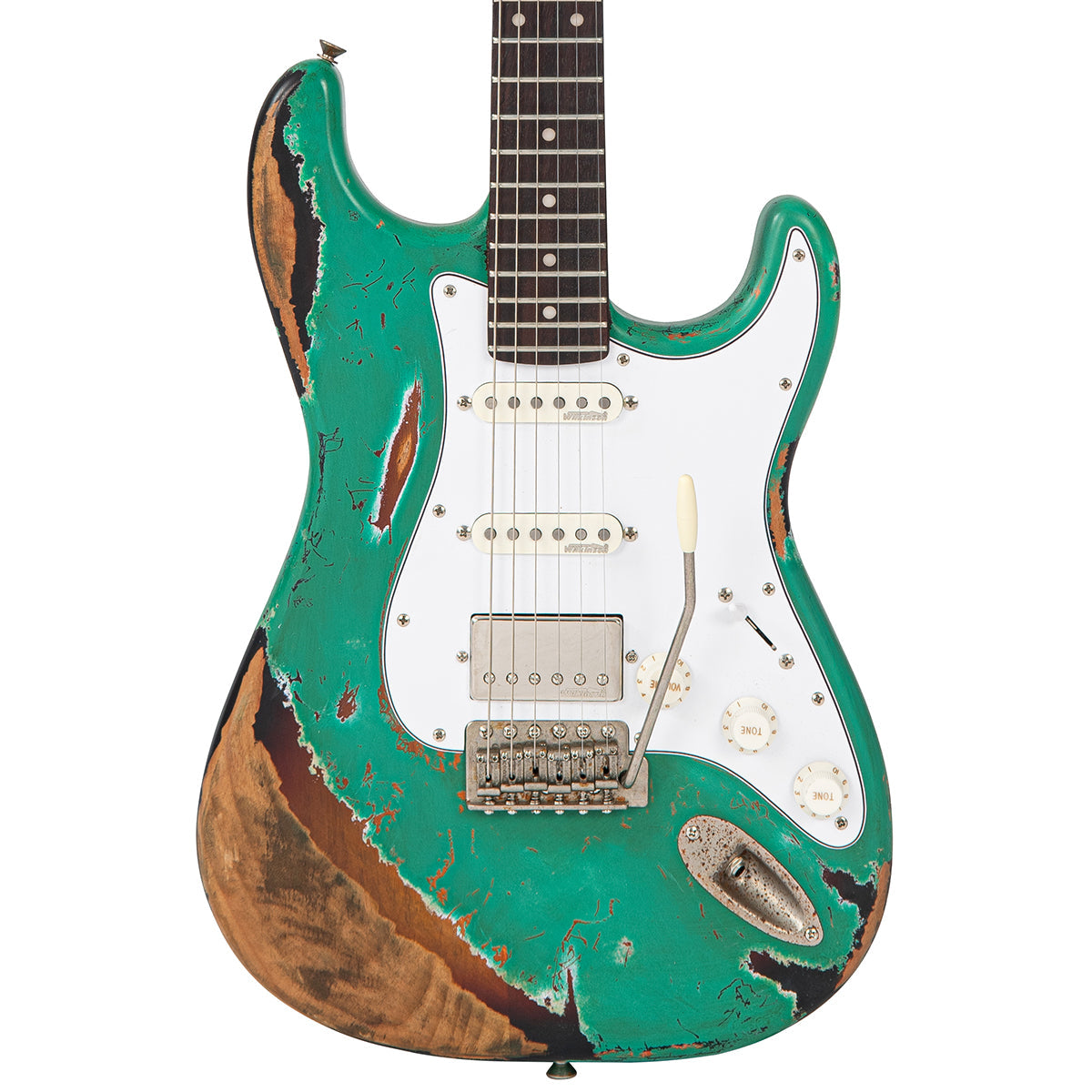 Vintage V6 ProShop Unique ~ Ventura Green over Tobacco Sunburst, Electric Guitar for sale at Richards Guitars.