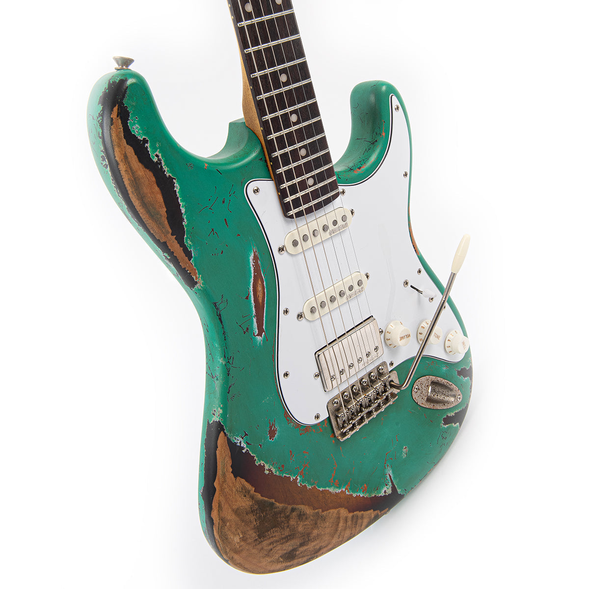 Vintage V6 ProShop Unique ~ Ventura Green over Tobacco Sunburst, Electric Guitar for sale at Richards Guitars.