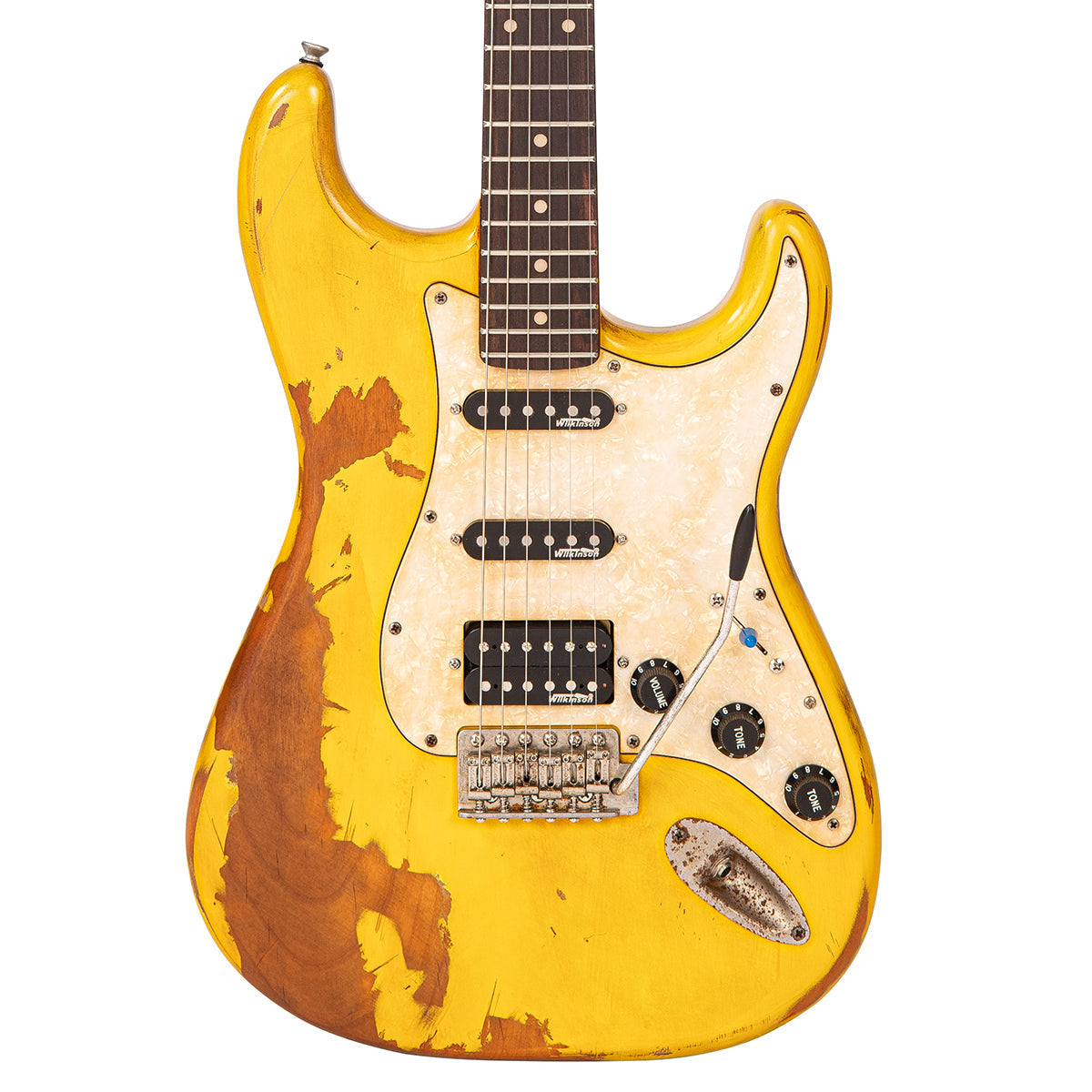 Vintage V6 ProShop Unique ~ Yellow Heavy Distressed, Electric Guitar for sale at Richards Guitars.