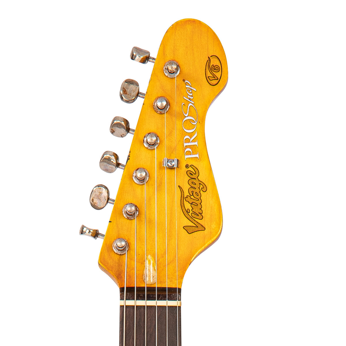 Vintage V6 ProShop Unique ~ Yellow Heavy Distressed, Electric Guitar for sale at Richards Guitars.