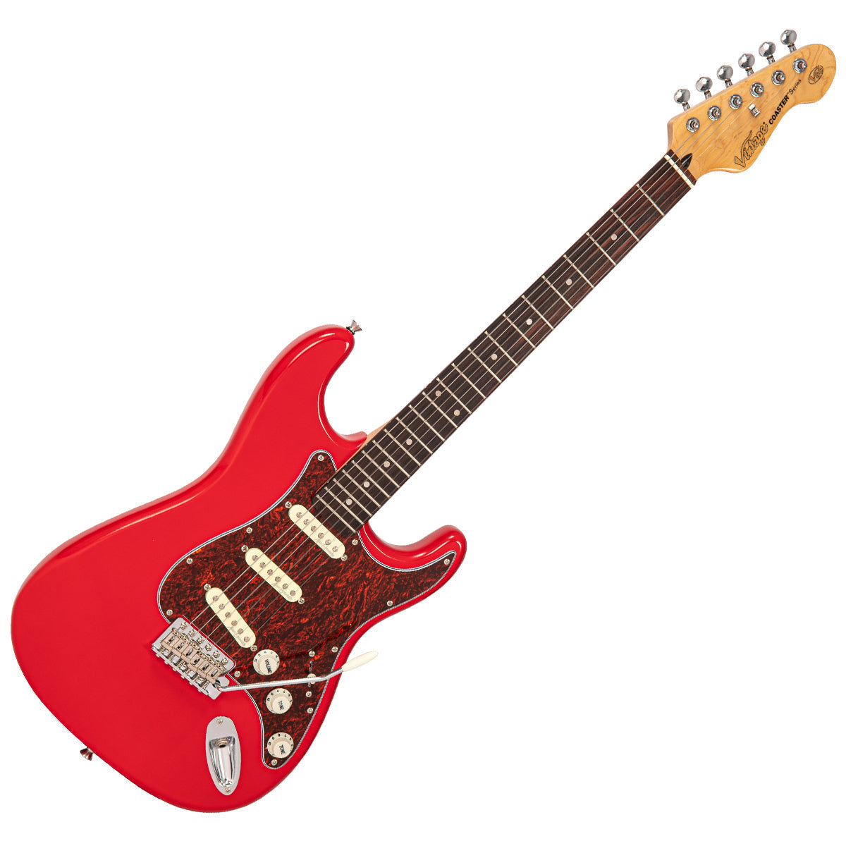 Vintage V60 Coaster Series Electric Guitar ~ Gloss Red, for sale at Richards Guitars.