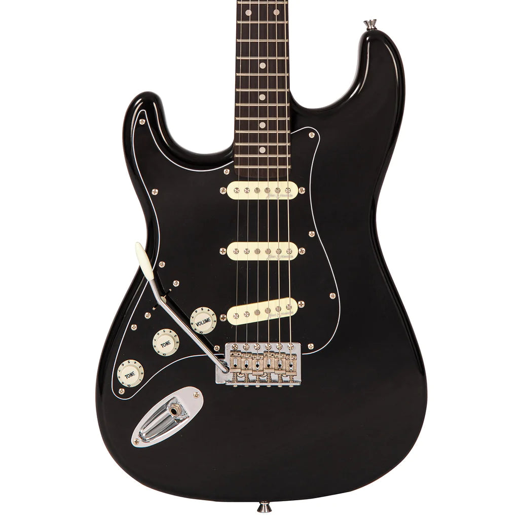 Vintage V60 Coaster Series Electric Guitar Pack ~ Left Hand Gloss Black, Electric Guitar for sale at Richards Guitars.