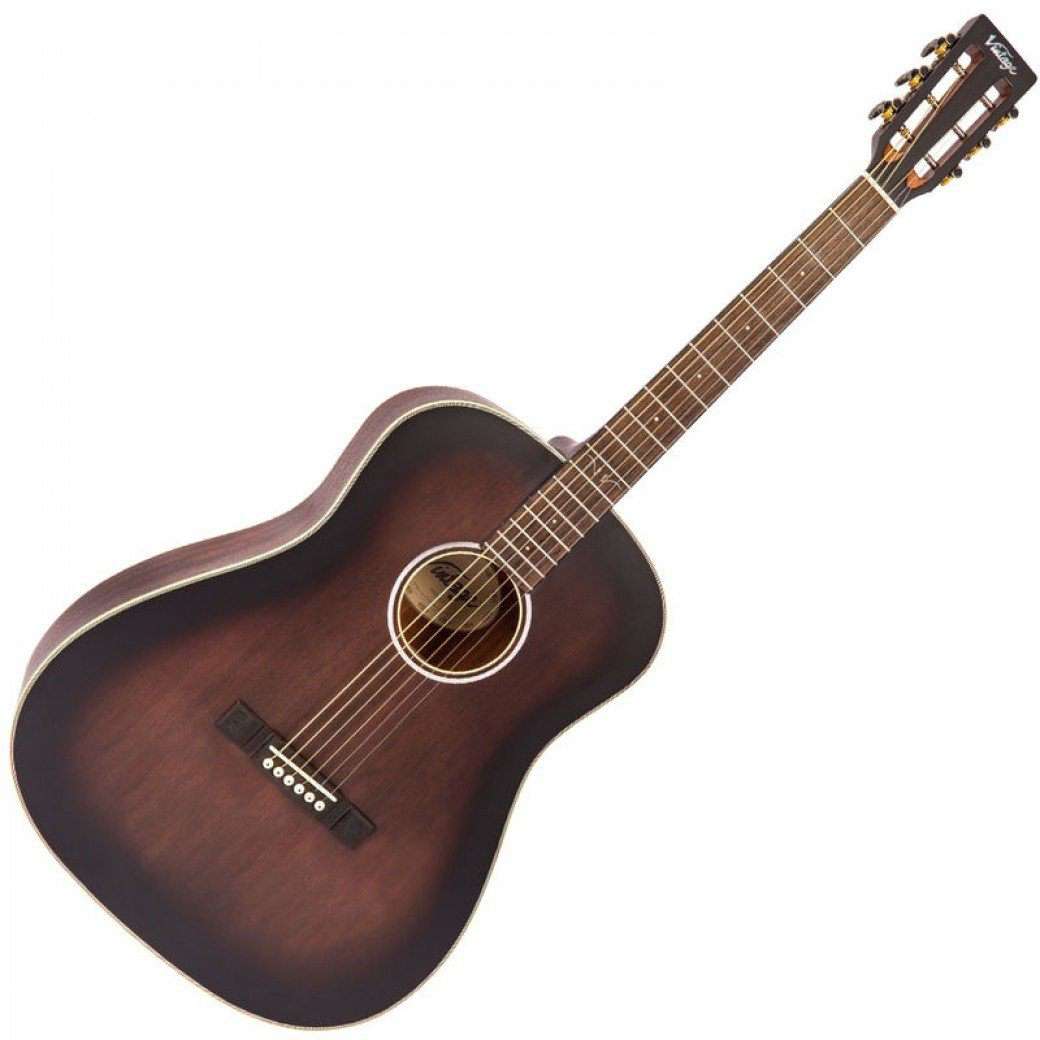 Vintage* V660AQ Historic Series 'Drop Shoulder' Acoustic Guitar ~ Aged Finish, Electro Acoustic Guitar for sale at Richards Guitars.