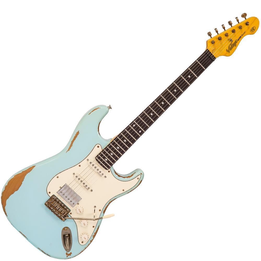 Vintage V6H ICON HSS Electric Guitar ~ Ultra-Gloss Distressed Laguna Blue, Electric Guitar for sale at Richards Guitars.