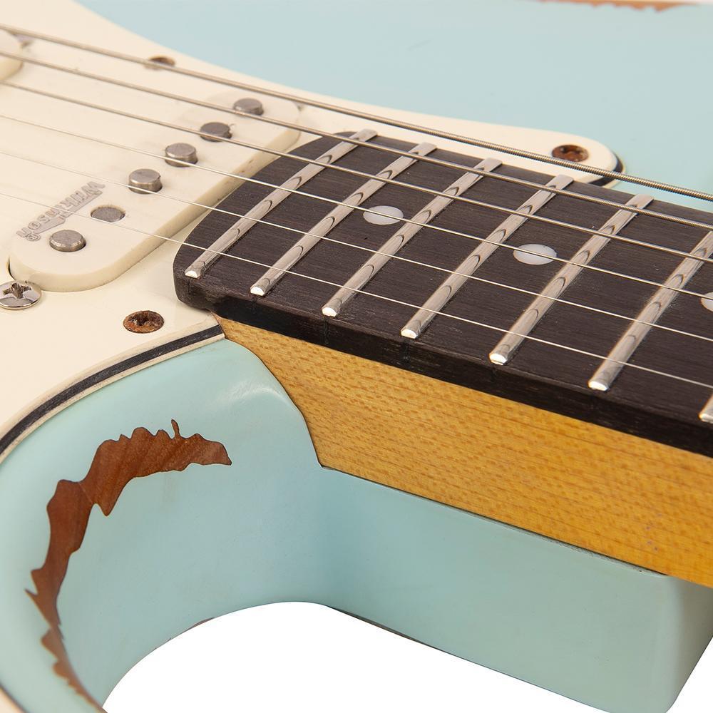 Vintage V6H ICON HSS Electric Guitar ~ Ultra-Gloss Distressed Laguna Blue, Electric Guitar for sale at Richards Guitars.