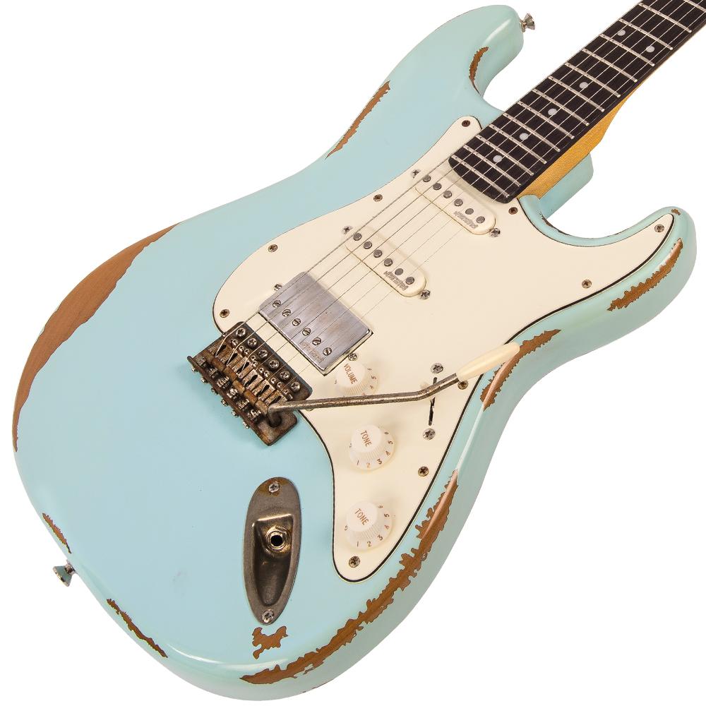 Vintage V6H ICON HSS Electric Guitar ~ Ultra-Gloss Distressed Laguna Blue, Electric Guitar for sale at Richards Guitars.