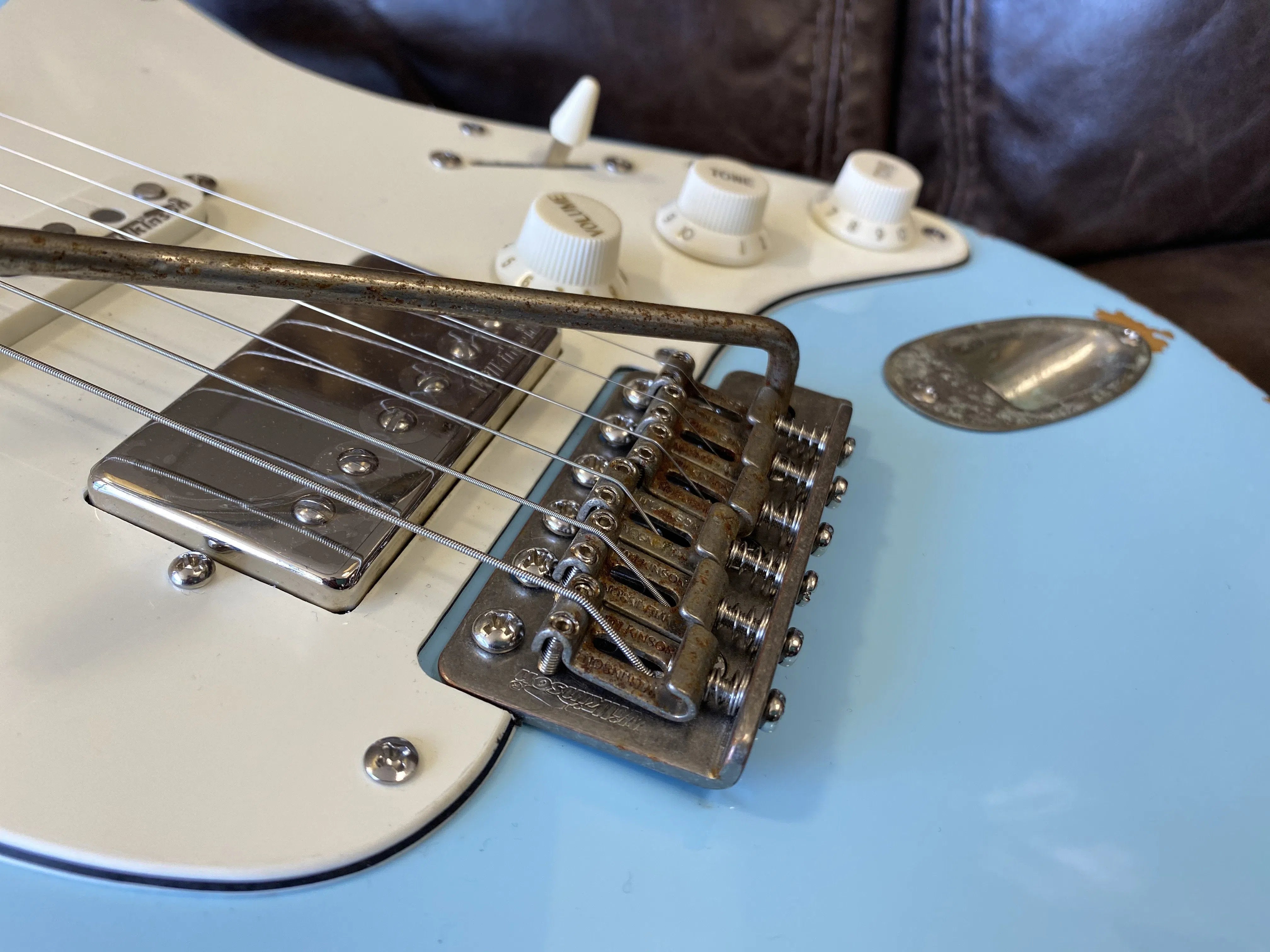 Vintage V6H ICON HSS Electric Guitar ~ Ultra-Gloss Distressed Laguna Blue, Electric Guitar for sale at Richards Guitars.