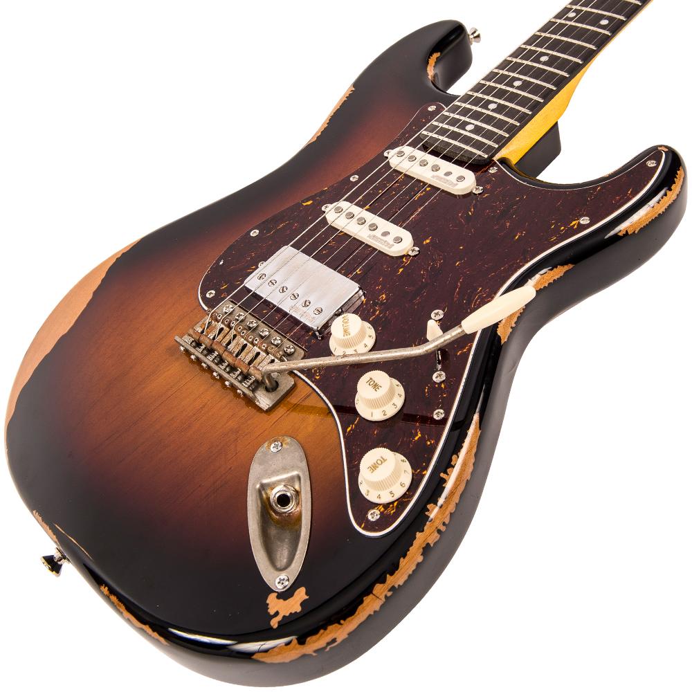 Vintage V6H ICON HSS Electric Guitar ~ Ultra-Gloss Distressed Sunset Sunburst, Electric Guitar for sale at Richards Guitars.