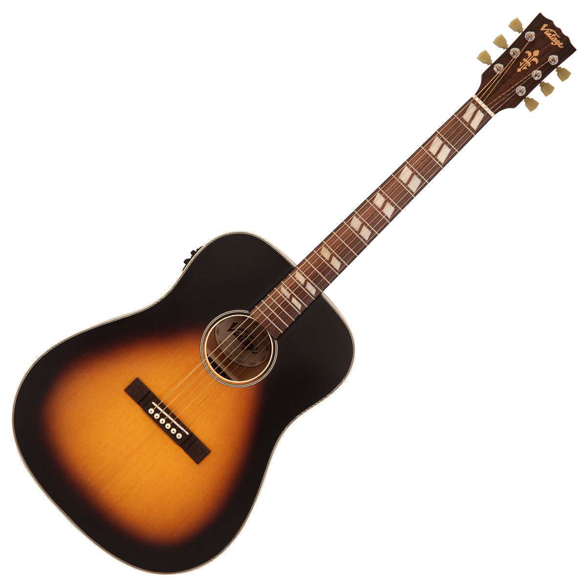 Vintage VE140VSB Historic Series 'Dreadnought' Electro-Acoustic Guitar ~ Vintage Sunburst, Electro Acoustic Guitar for sale at Richards Guitars.