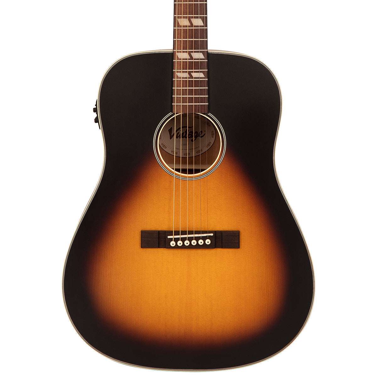 Vintage VE140VSB Historic Series 'Dreadnought' Electro-Acoustic Guitar ~ Vintage Sunburst, Electro Acoustic Guitar for sale at Richards Guitars.