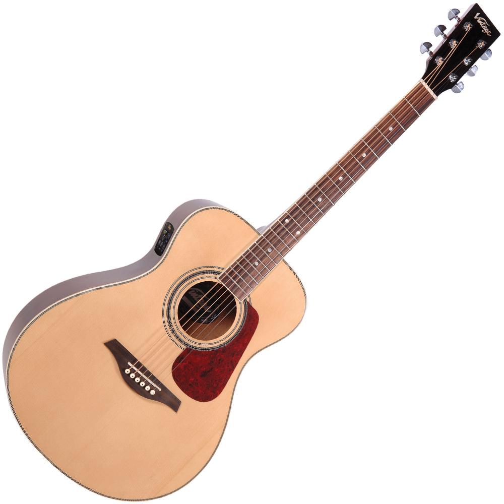 Vintage VE330 Electro-Acoustic Folk Guitar ~ Natural, Electro Acoustic Guitar for sale at Richards Guitars.