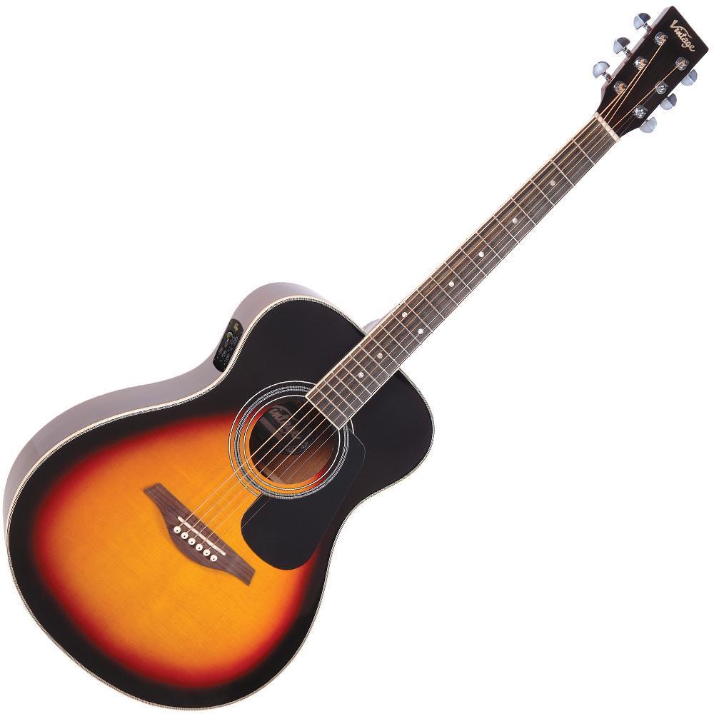 Vintage VE330SB Electro-Acoustic Folk Guitar ~ Vintage Sunburst, Electro Acoustic Guitar for sale at Richards Guitars.