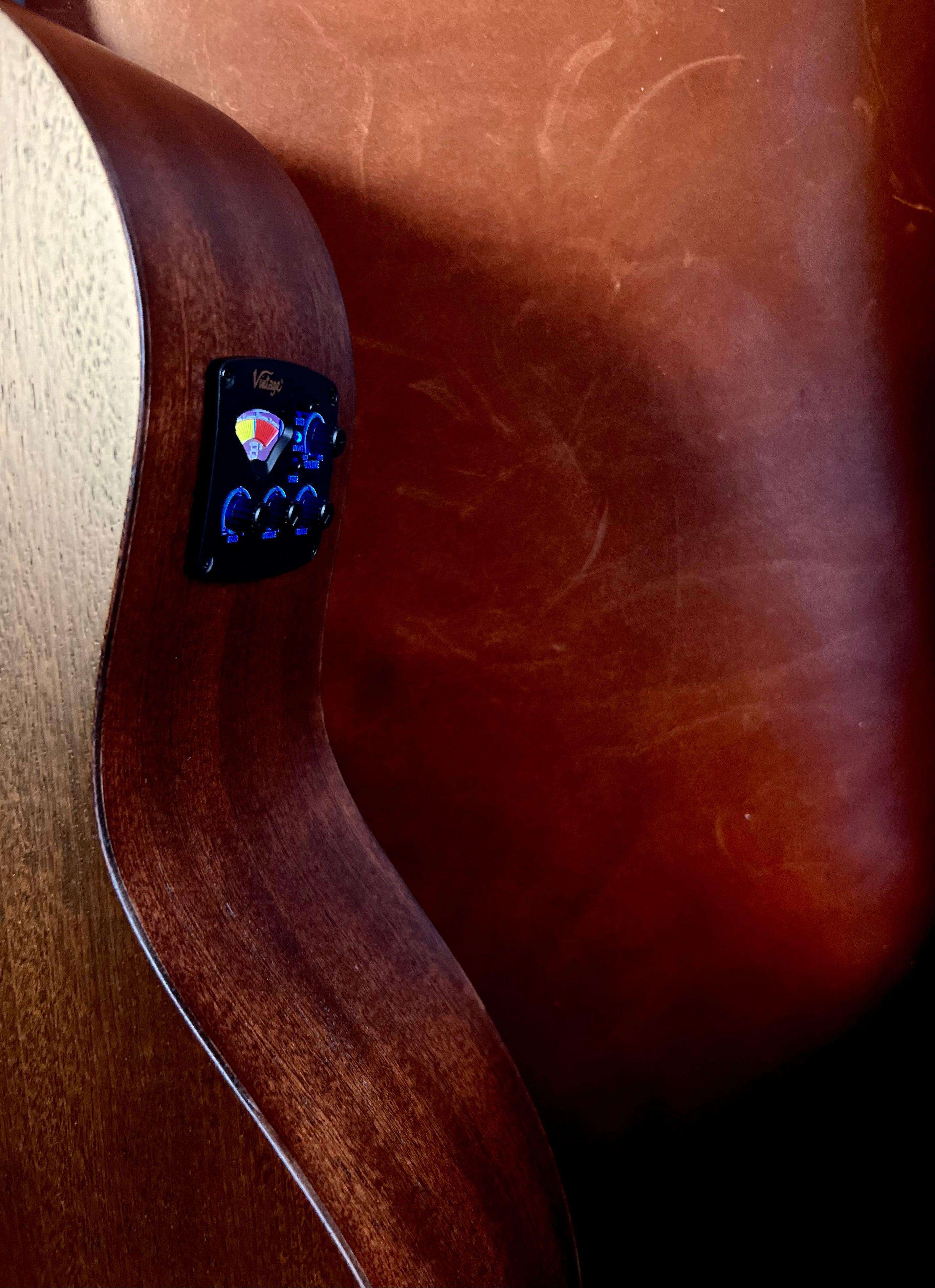 Vintage VE800MH Mahogany Series 'Parlour' Electro-Acoustic Guitar ~ Satin Mahogany, Electro Acoustic Guitar for sale at Richards Guitars.