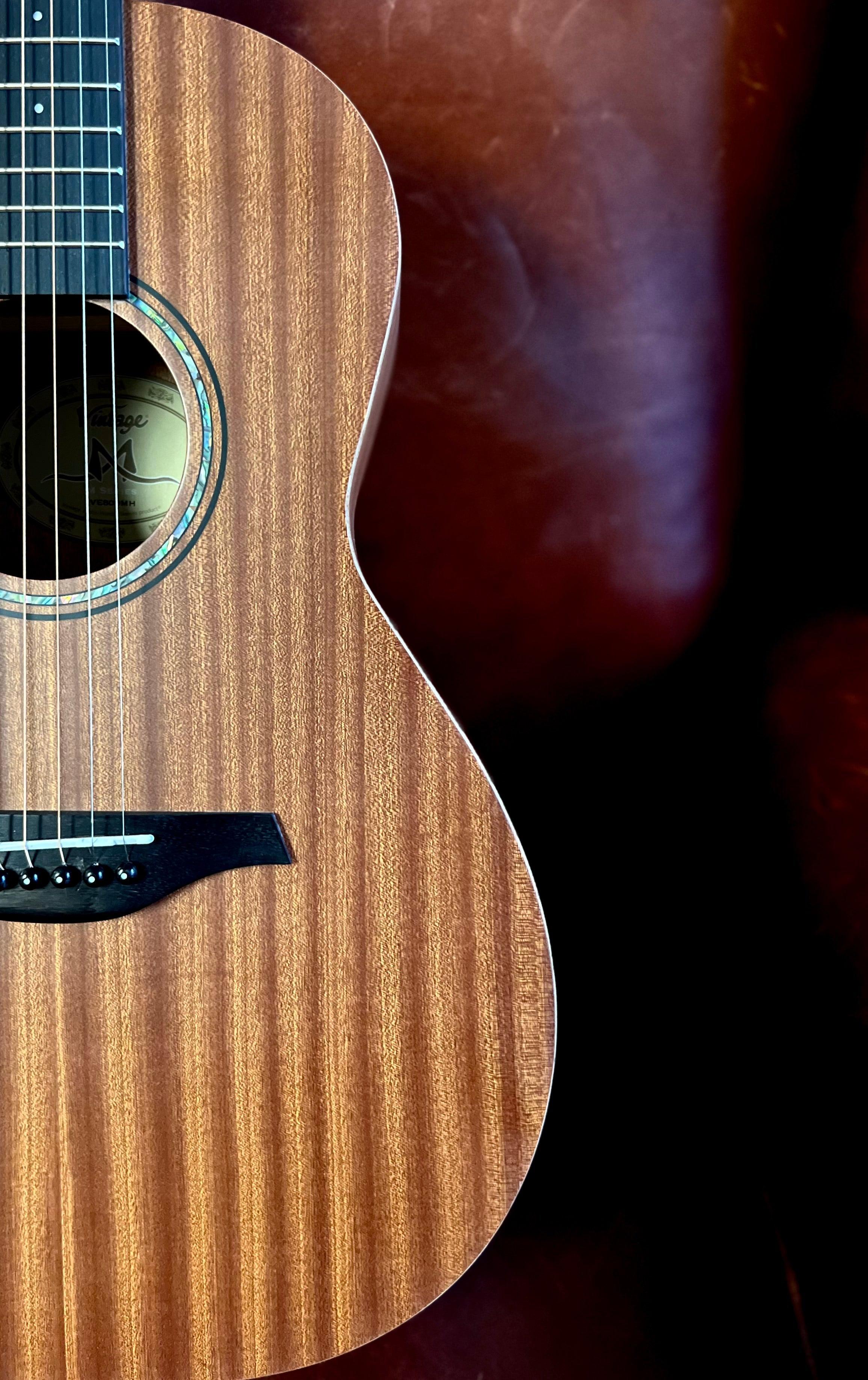 Vintage VE800MH Mahogany Series 'Parlour' Electro-Acoustic Guitar ~ Satin Mahogany, Electro Acoustic Guitar for sale at Richards Guitars.