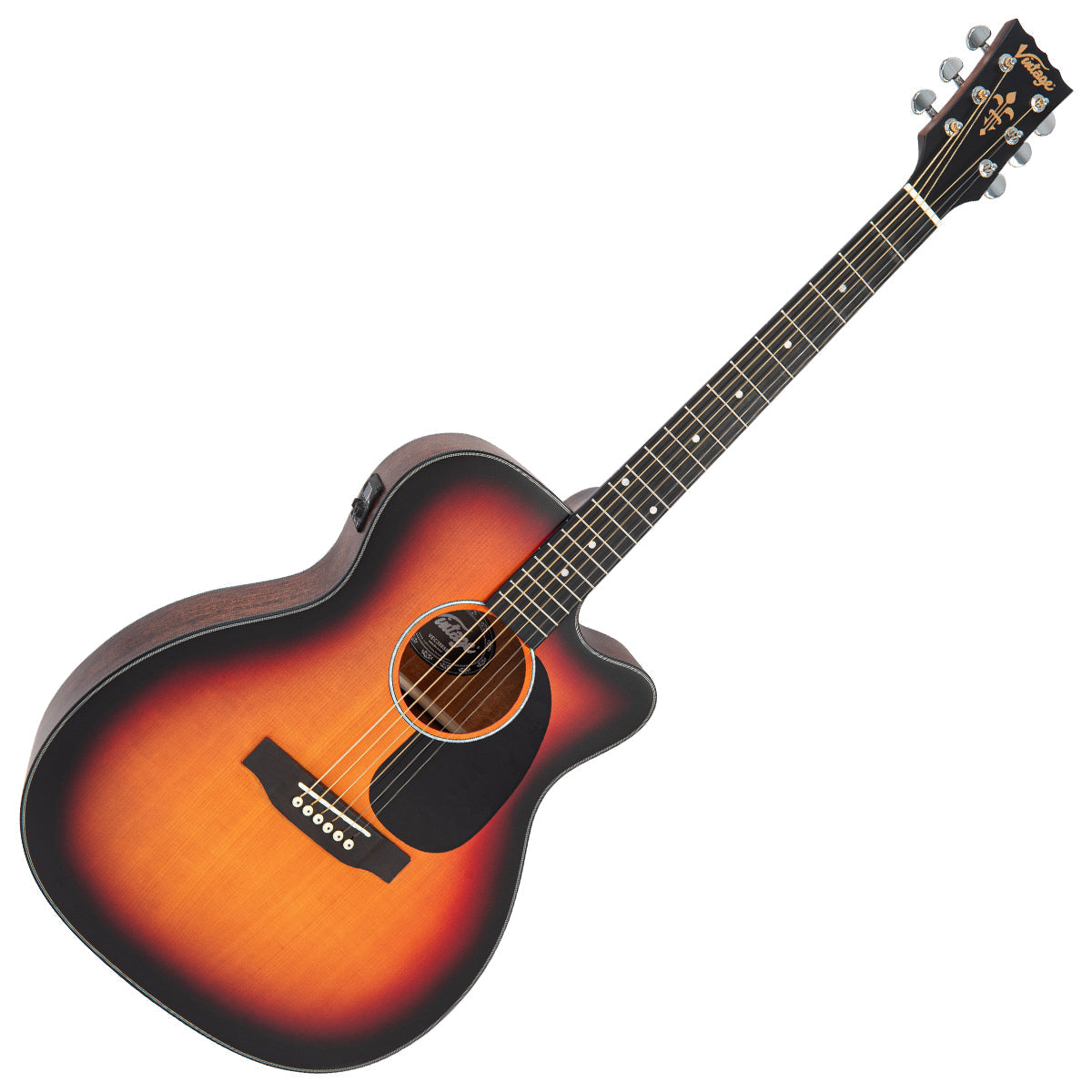 Vintage VEC300SB Stage Series 'Folk' Cutaway Electro-Acoustic Guitar ~ Sunburst, Electro Acoustic Guitar for sale at Richards Guitars.