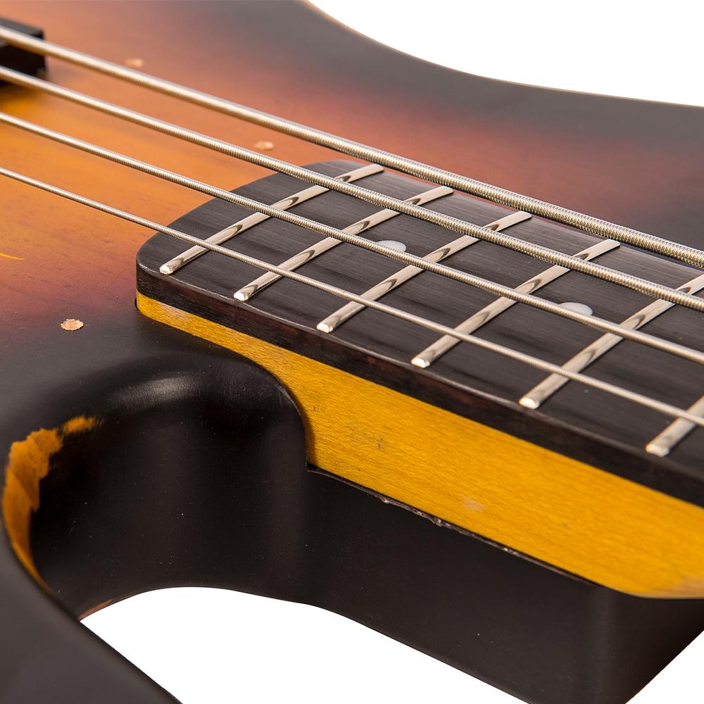 Vintage VJ74 ICON Bass ~ Distressed Sunset Sunburst, Bass Guitar for sale at Richards Guitars.