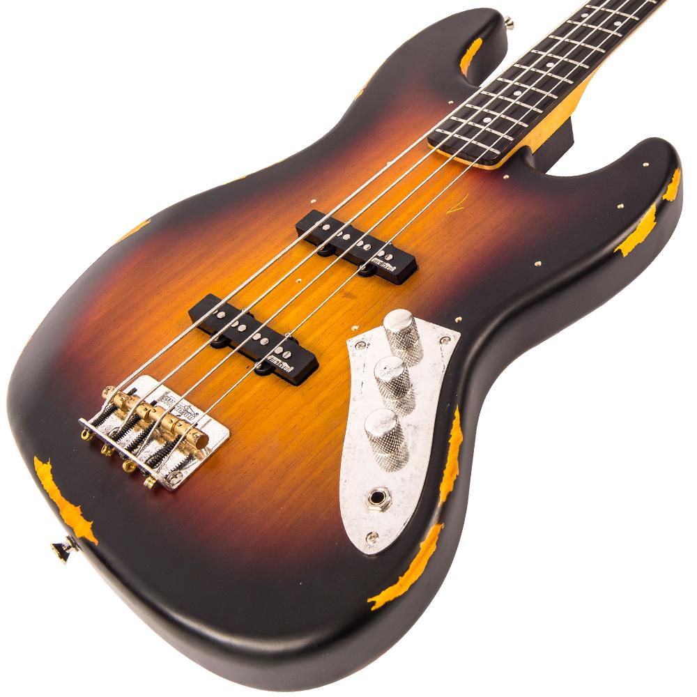 Vintage VJ74 ICON Bass ~ Distressed Sunset Sunburst, Bass Guitar for sale at Richards Guitars.