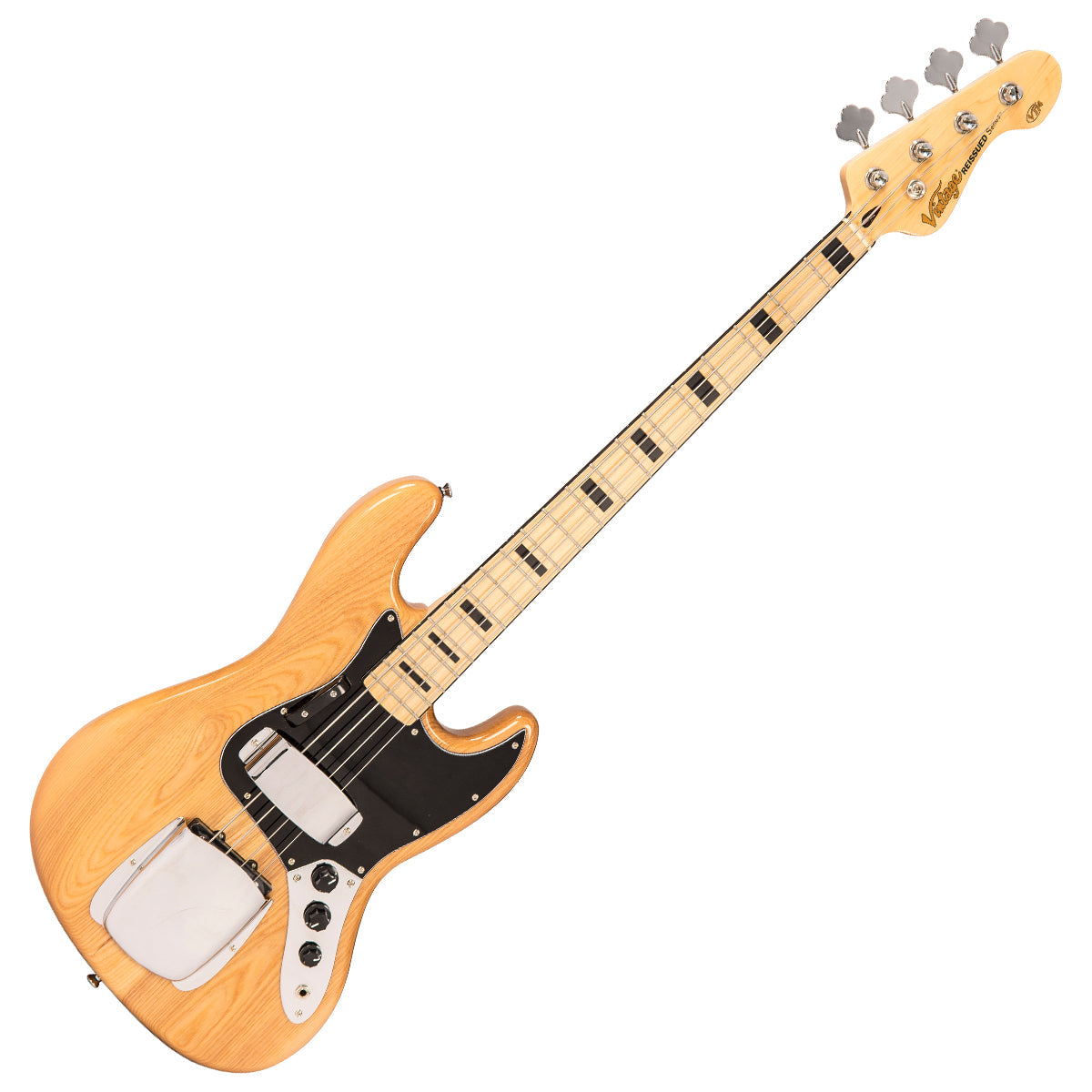 Vintage VJ74NAT ReIssued Maple Fingerboard Bass ~ Natural Ash, Bass Guitar for sale at Richards Guitars.