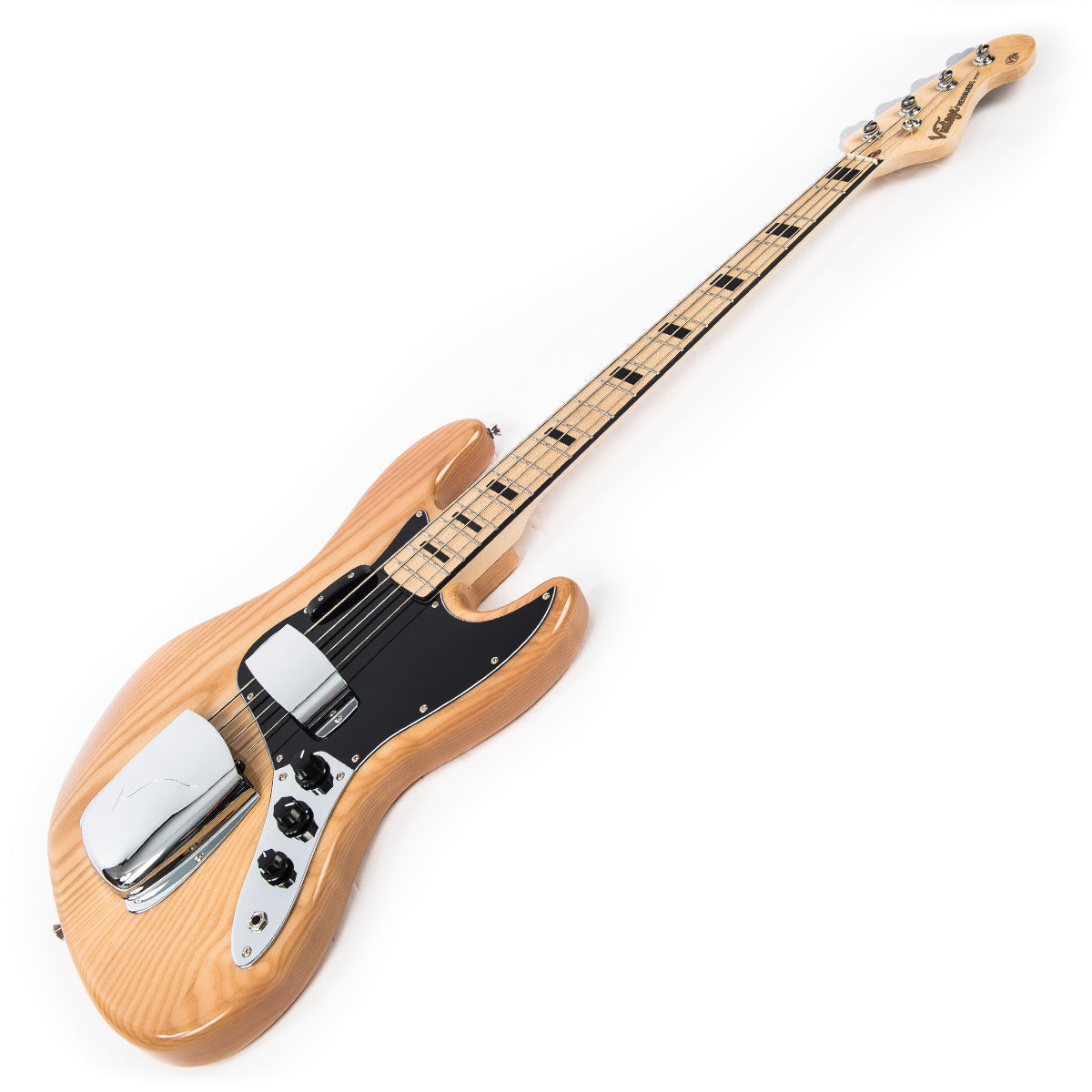 Vintage VJ74NAT ReIssued Maple Fingerboard Bass ~ Natural Ash, Bass Guitar for sale at Richards Guitars.