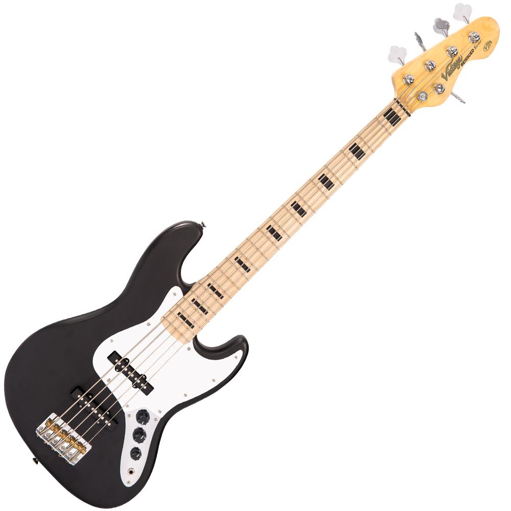 Vintage VJ75 ReIssued Maple Fingerboard Bass Guitar ~ 5-String ~ Black, Bass Guitar for sale at Richards Guitars.