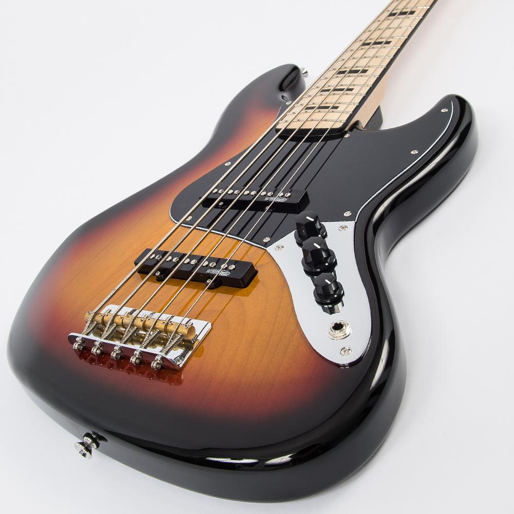 Vintage VJ75 ReIssued Maple Fingerboard Bass Guitar ~ 5-String ~ Sunburst, Bass Guitar for sale at Richards Guitars.