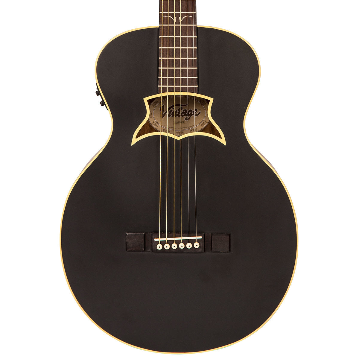 Vintage VRA900EA "Raven" Paul Brett Electro-Acoustic Guitar ~ Satin Black, Electro Acoustic Guitar for sale at Richards Guitars.