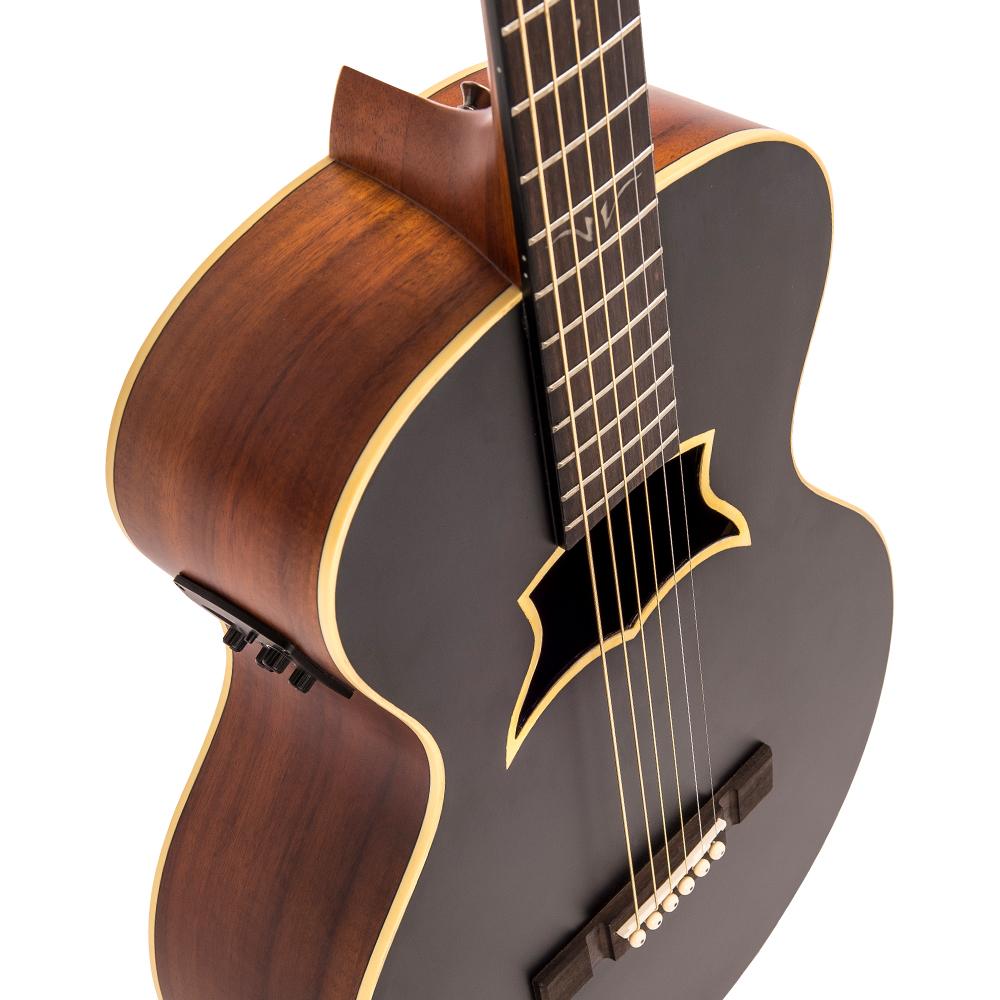 Vintage VRA900EA "Raven" Paul Brett Electro-Acoustic Guitar ~ Satin Black, Electro Acoustic Guitar for sale at Richards Guitars.