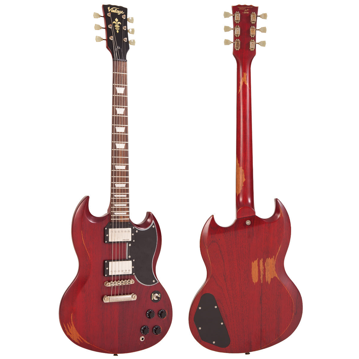 Vintage VS6 ICON Electric Guitar ~ Distressed Cherry Red, Electric Guitar for sale at Richards Guitars.