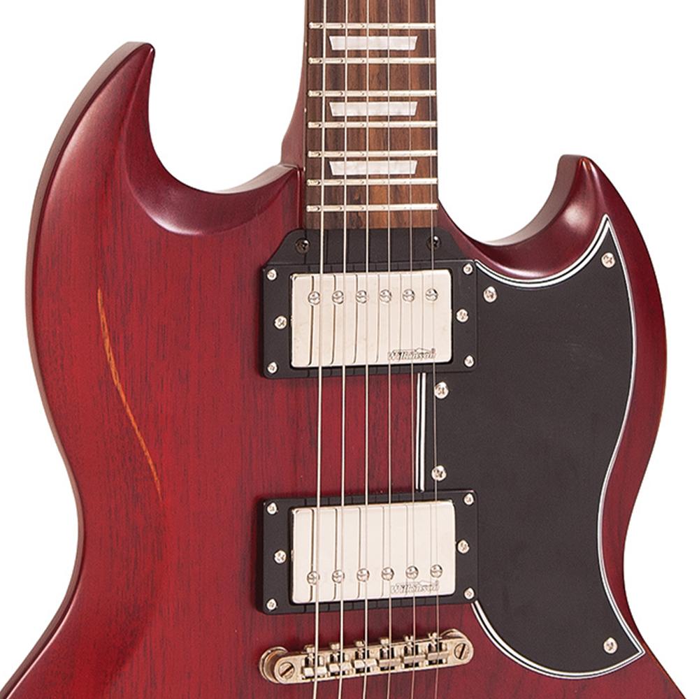 Vintage VS6 ICON Electric Guitar ~ Distressed Cherry Red, Electric Guitar for sale at Richards Guitars.