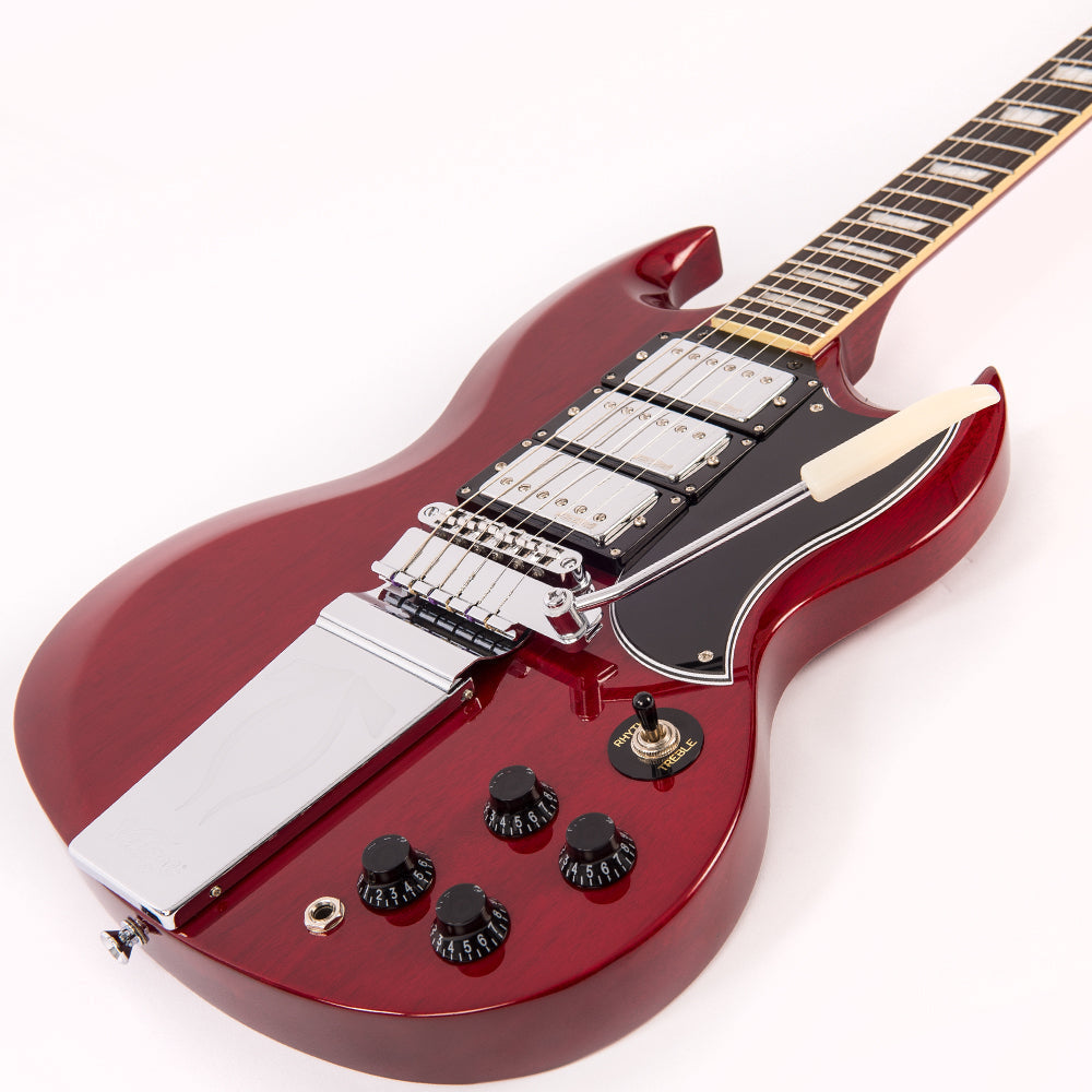 Vintage VS63V ReIssued Electric Guitar with vintage style Vibrato ~ Cherry Red, Electric Guitar for sale at Richards Guitars.