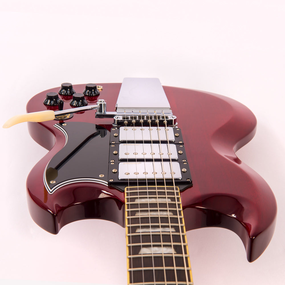 Vintage VS63V ReIssued Electric Guitar with vintage style Vibrato ~ Cherry Red, Electric Guitar for sale at Richards Guitars.