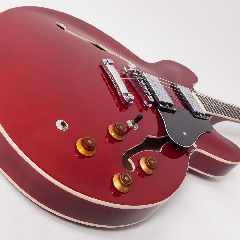 Vintage VSA500CR ReIssued Semi Acoustic Guitar ~ Cherry Red, Electric Guitar for sale at Richards Guitars.