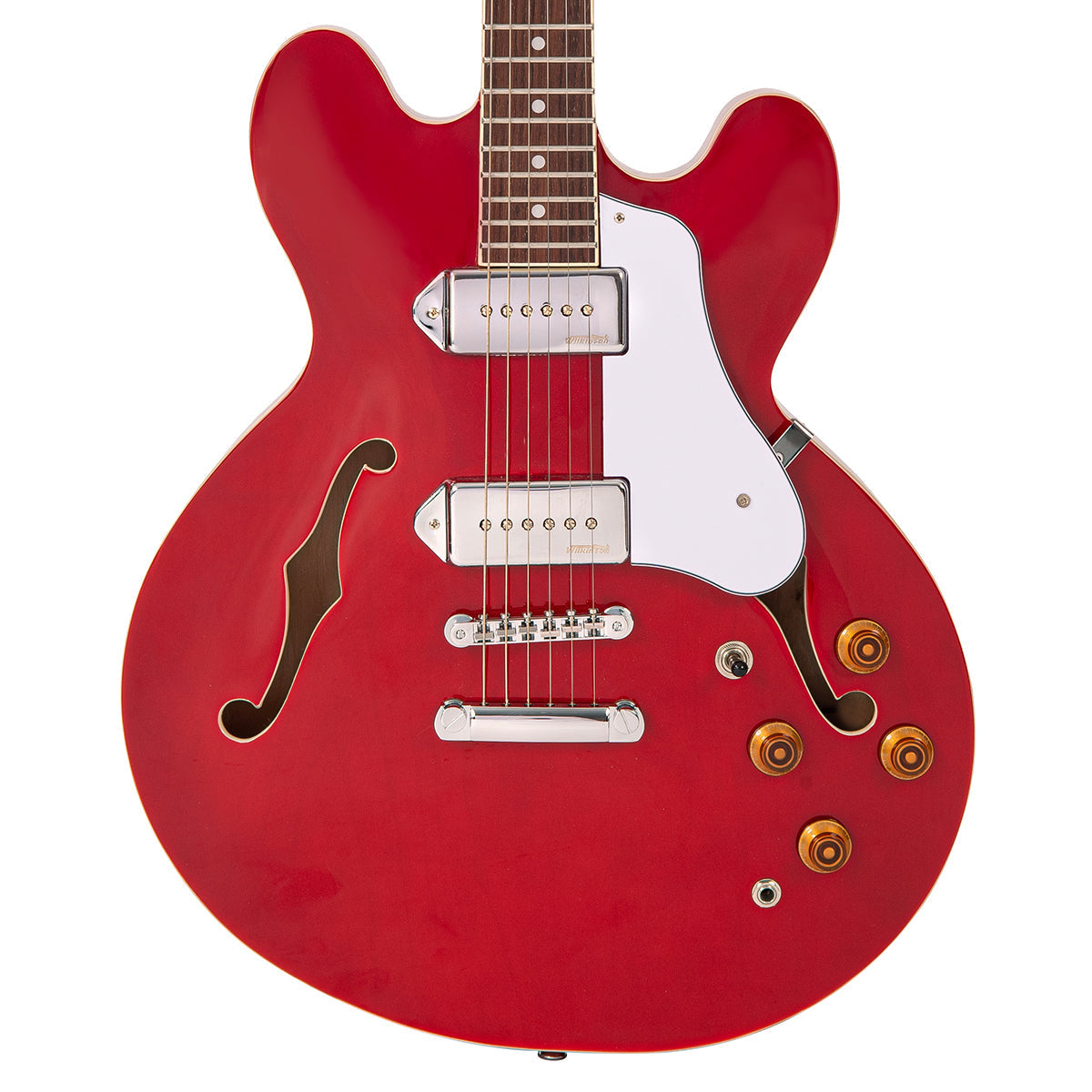 Vintage VSA500P ReIssued Semi Acoustic Guitar ~ Cherry Red, Electric Guitar for sale at Richards Guitars.