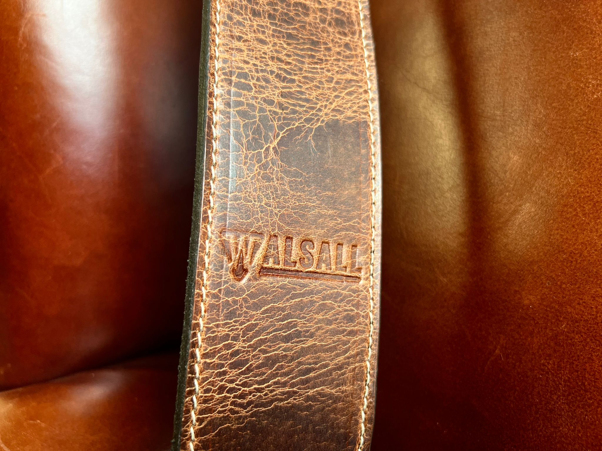 Walsall Limited Edition Italian Dakota Leather Guitar Strap in Heavy Aged Brown, Accessory for sale at Richards Guitars.