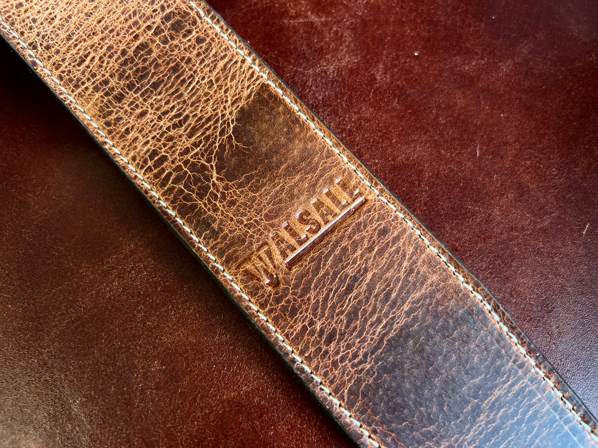 Walsall Limited Edition Italian Dakota Leather Guitar Strap in Heavy Aged Brown, Accessory for sale at Richards Guitars.