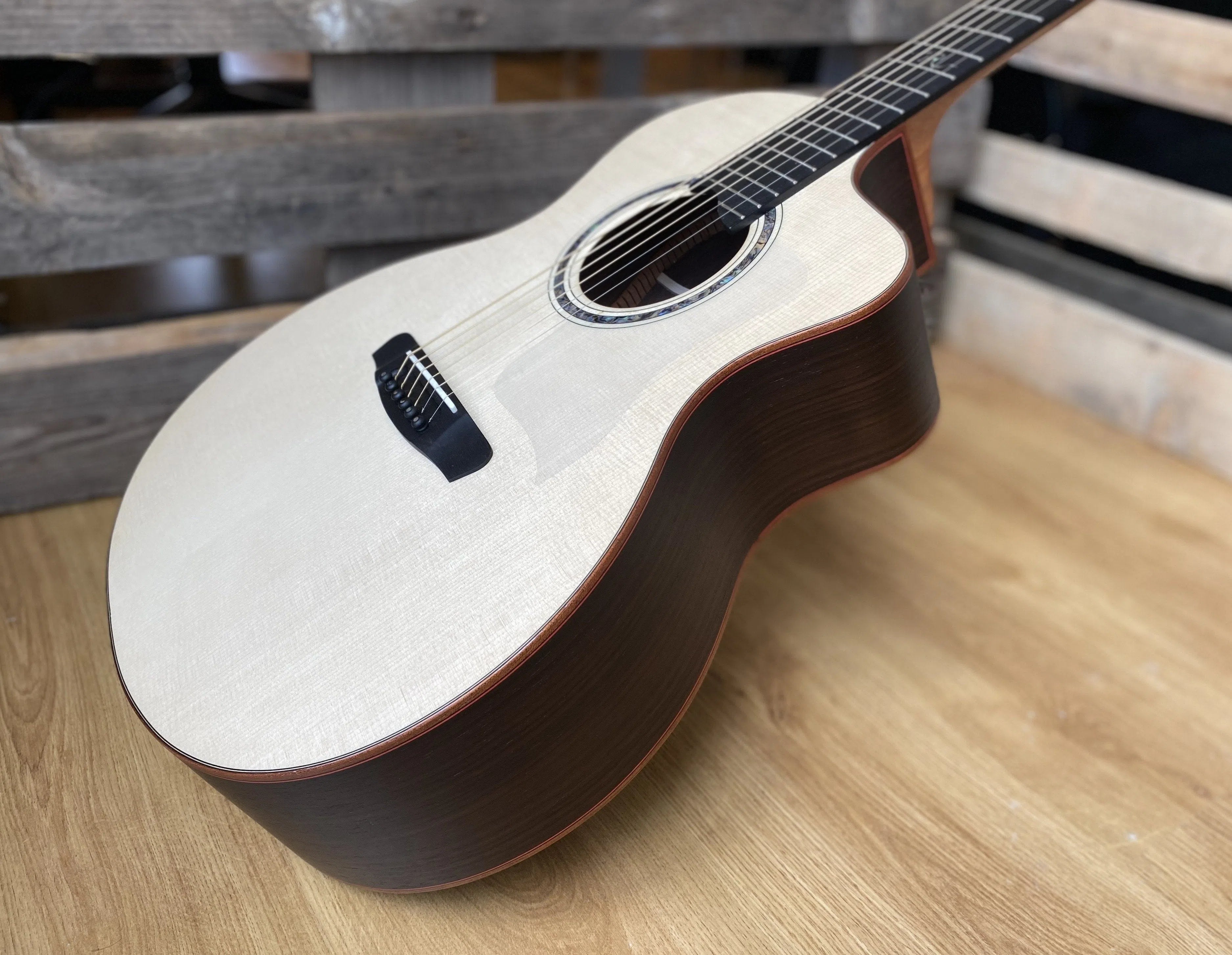 Dowina Rosewood / Maple / Rosewood Trio Plate (Amber Road) With Dolomite Spruce Top, Acoustic Guitar for sale at Richards Guitars.